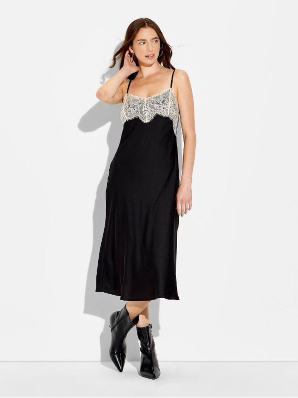 Wild Fable Black w/ White Lace Maxi Dress S